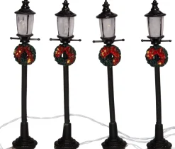 Intratuin kerstdorp verlichting straatlantaarn met krans H 10 cm 4 stuks
