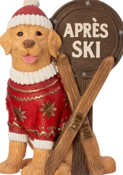 Intratuin kerstfiguur apres ski hond rood / bruin met verlichting 32 x 24 x 45 cm