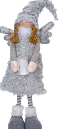 Intratuin kerstfiguur Belinda engel grijs met verlichting 21 x 14 x 56 cm