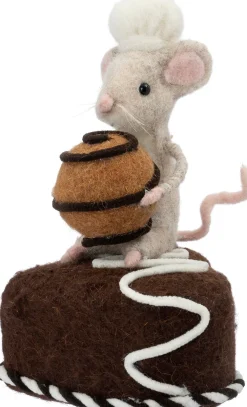 Intratuin kerstfiguur Bolo muis op cake met bonbon bruin 11 x 11 x 19 cm