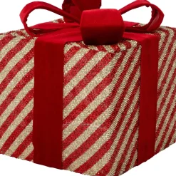 Intratuin kerstfiguur cadeau goud / rood met verlichting 25 x 25 x 28 cm