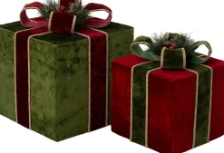 Intratuin kerstfiguur cadeau groen / rood 25,5 x 25,5 x 28 cm