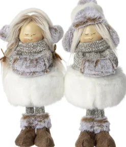 Intratuin kerstfiguur Elbri meisje oorwarmers wit / grijs 13,5 x 13,5 x 32,5 cm