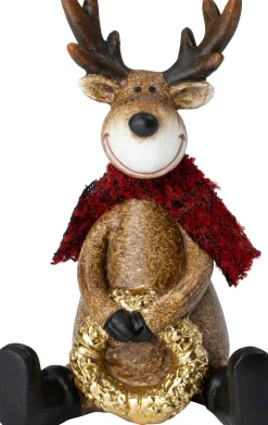 Intratuin kerstfiguur Elian rendier zittend krans bruin 9,3 x 8,3 x 13,5 cm