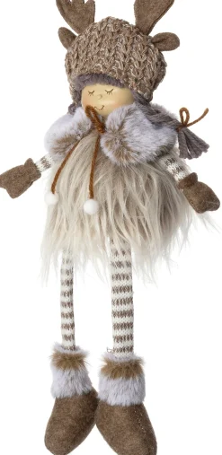 Intratuin kerstfiguur Elmi meisje muts eland bruin / wit 17 x 12 x 43 cm