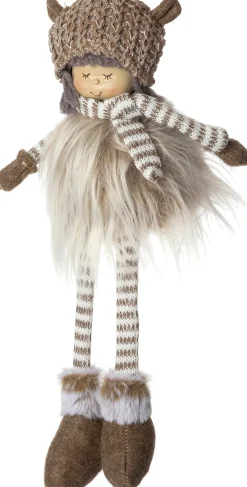 Intratuin kerstfiguur Elmi meisje muts bruin / wit 17 x 12 x 43 cm