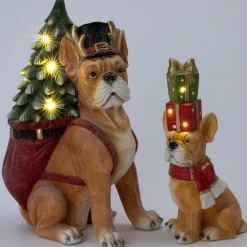 Intratuin kerstfiguur Finnor hond bruin / rood / groen met verlichting 39,5 x 23,5 x 59,5 cm