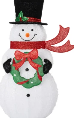 Intratuin kerstfiguur Freez sneeuwpop met krans met verlichting 82 x 43 x 123 cm