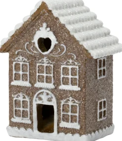 Intratuin kerstfiguur Gemma huisje bruin / wit 8,2 x 5,3 x 9,8 cm