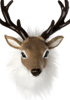 Intratuin kerstfiguur hertenhoofd bruin / wit 14 x 10 x 18 cm