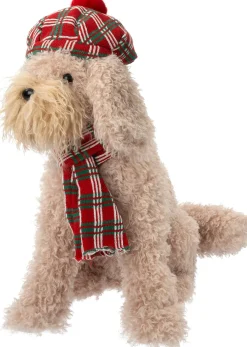 Intratuin kerstfiguur hond met sjaal en hoed beige 40 x 28 x 48 cm