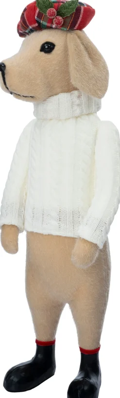 Intratuin kerstfiguur hond met barret bruin 19 x 20 x 54 cm