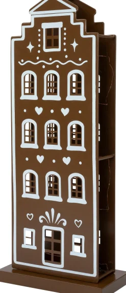 Intratuin kerstfiguur Howie grachtenpand hartjes bruin / wit met verlichting 31 x 16 x 74,5 cm