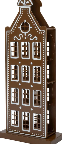 Intratuin kerstfiguur Howie grachtenpand stippen bruin / wit met verlichting 31 x 16 x 74,5 cm