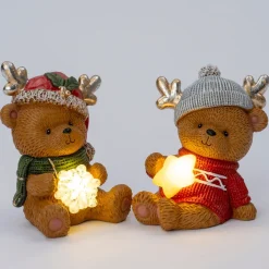 Intratuin kerstfiguur Huldra beer rode muts met verlichting 11,5 x 11 x 15,5 cm