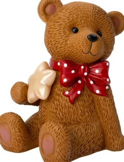 Intratuin kerstfiguur Huldra beer met ster bruin / rood met verlichting 28 x 22 x 34 cm
