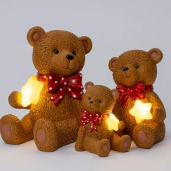 Intratuin kerstfiguur Huldra beer met ster bruin / rood met verlichting 28 x 22 x 34 cm