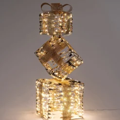 Intratuin kerstfiguur Iris cadeaustapel goud met verlichting 25 x 25 x 75 cm