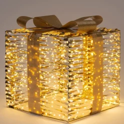 Intratuin kerstfiguur Iris cadeau goud met verlichting 50 x 50 x 58 cm