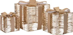 Intratuin kerstfiguur Iris cadeau goud met verlichting 40 x 40 x 47 cm