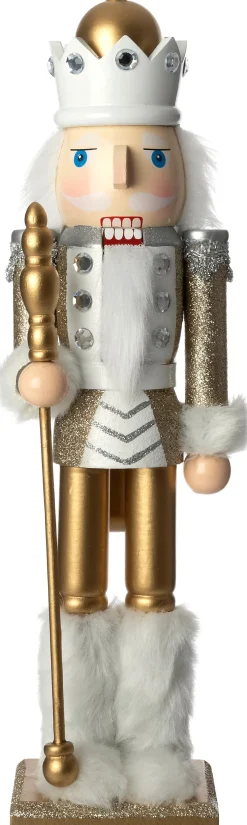 Intratuin kerstfiguur Iver notenkraker goud / wit 9,2 x 8,1 x 38 cm