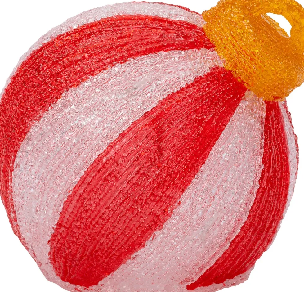 Intratuin kerstfiguur kerstbal strepen rood / wit / oranje met verlichting 20 x 19 x 19 cm