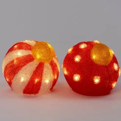 Intratuin kerstfiguur kerstbal strepen rood / wit / oranje met verlichting 20 x 19 x 19 cm