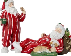 Intratuin kerstfiguur kerstman in pyama rood / wit 17,5 x 10,5 x 30,5 cm