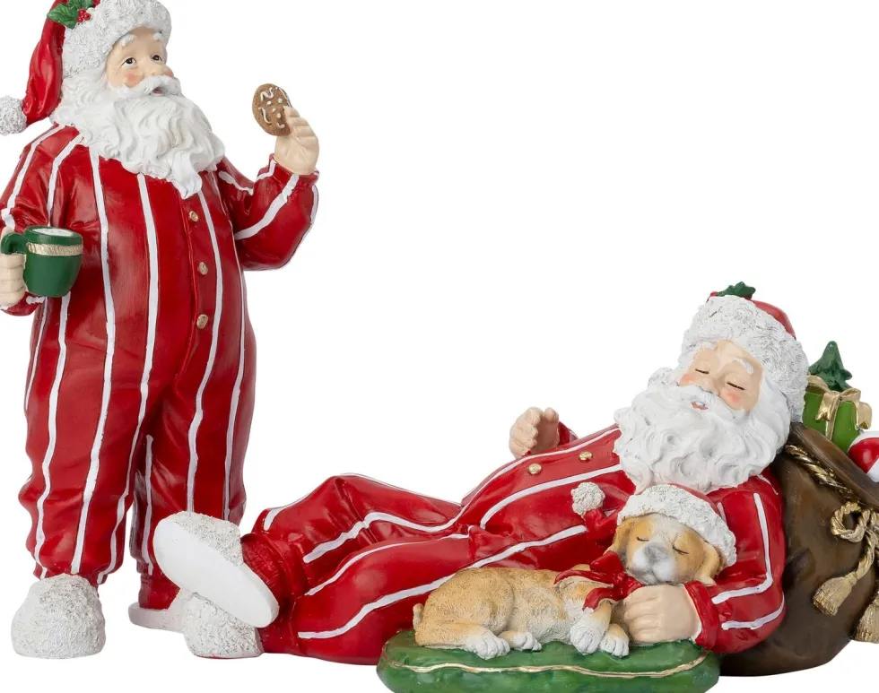 Intratuin kerstfiguur kerstman in pyama rood / wit 17,5 x 10,5 x 30,5 cm