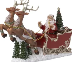 Intratuin kerstfiguur kerstman op arreslee met verlichting 23 x 12 x 36 cm