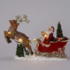 Intratuin kerstfiguur kerstman op arreslee met verlichting 23 x 12 x 36 cm