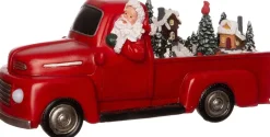 Intratuin kerstfiguur kerstman in pickup rood 28,2 x 11,2 x 12,5 cm