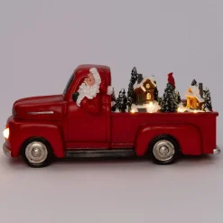 Intratuin kerstfiguur kerstman in pickup rood 28,2 x 11,2 x 12,5 cm