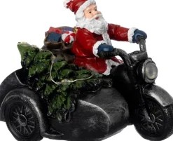 Intratuin kerstfiguur kerstman op motor met verlichting 12 x 8 x 9 cm