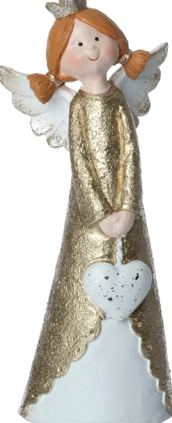 Intratuin kerstfiguur kerstengel goud / wit 8,5 x 6 x 20,5 cm