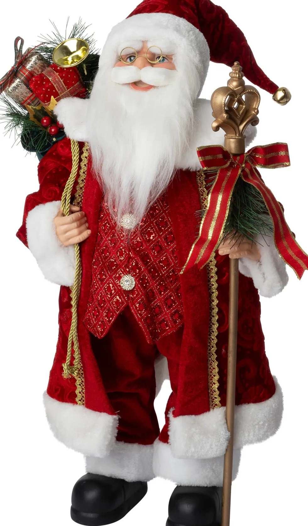 Intratuin kerstfiguur kerstman met staf rood 28,5 x 19,5 x 59,5 cm