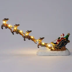 Intratuin kerstfiguur kerstman met rendieren met verlichting 31,5 x 6,5 x 16 cm