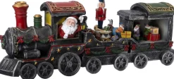 Intratuin kerstfiguur kerstman in trein grijs / rood 50 x 12,3 x 19,2 cm
