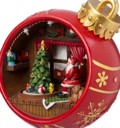 Intratuin kerstfiguur kersttafereel in kerstbal rood 15,5 x 13,5 x 14,5 cm