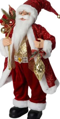 Intratuin kerstfiguur kerstman met pegel kerstbal rood 28,5 x 19,5 x 59,5 cm