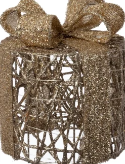 Intratuin kerstfiguur Kohal cadeau goud met verlichting D 15 H 17 cm