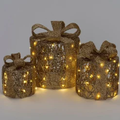 Intratuin kerstfiguur Kohal cadeau goud met verlichting D 15 H 17 cm