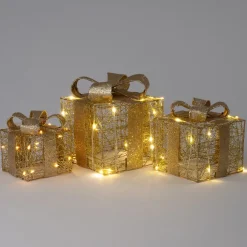 Intratuin kerstfiguur Koro cadeau beige met verlichting 12 x 12 x 14 cm