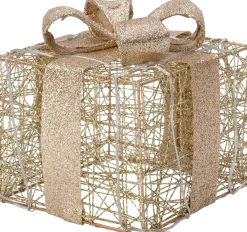 Intratuin kerstfiguur Koro cadeau beige met verlichting 10 x 10 x 12 cm