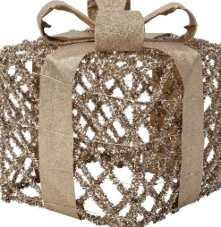 Intratuin kerstfiguur Lumi cadeau beige met verlichting 25 x 25 x 28 cm