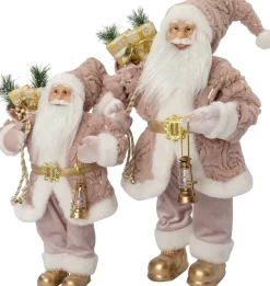 Intratuin kerstfiguur Lykta kerstman roze / goud 23 x 18 x 45 cm
