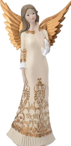 Intratuin kerstfiguur Melinda kerstengel wit / goud 15,5 x 10,5 x 30 cm