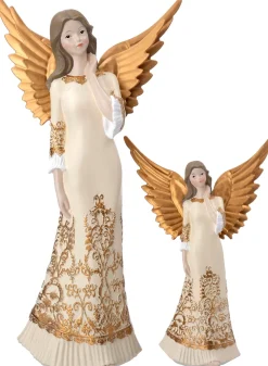 Intratuin kerstfiguur Melinda kerstengel wit / goud 7 x 7,5 x 18 cm
