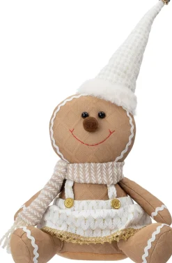 Intratuin kerstfiguur Nilo gemberkoekpop muts zittend beige 22 x 14 x 33 cm