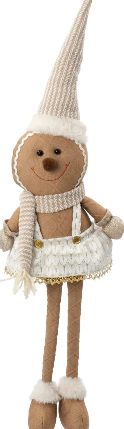 Intratuin kerstfiguur Nilo gemberkoekpop muts bungelbeen beige 22 x 11 x 70 cm